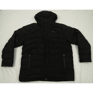 Eddie Bauer Goose Down Quilted Black Mens Hooded Full Zip Puffer Coat Jacket XL